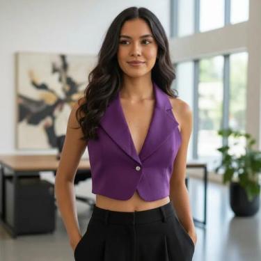 Imagem de Colete Cropped Feminino Alfaiataria Elegante Botão Social - XoraMenina