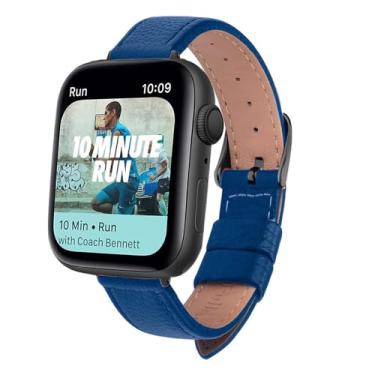 Imagem de XLCZMYL Pulseira de relógio fina de couro para série 7 SE 6 5 4 3 2 1 de 40 mm, 44 mm, 38 mm, 42 mm, couro feminino, preto, azul e 42 mm