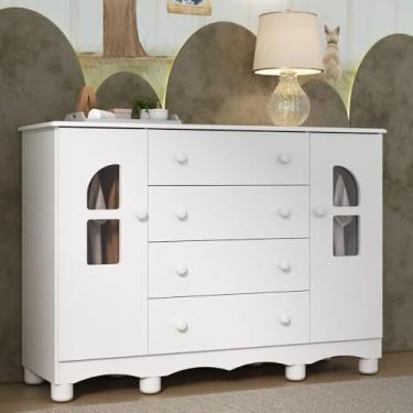 Imagem de Cômoda Infantil 125cm 2 Portas com Vidro e 4 Gavetas Aurora Multimóveis Mp4500 Branco