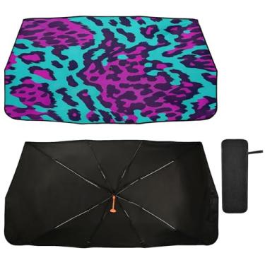 Imagem de Kigai Lindo guarda-chuva colorido com estampa de leopardo, para-brisa de carro, para-sol dobrável, para-brisa para carro, caminhonete, SUV, caminhonete para a maioria dos veículos, para-brisas