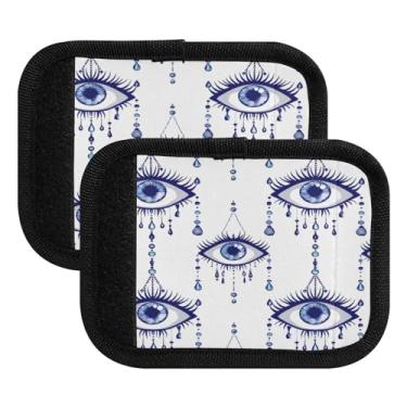 Imagem de Qilmy Beautiful Blue Tribe Eye Bagagem Handle Wrap Pacote com 2 Identificadores de Bagagem Identificadores de Bagagem Capa de Punho Confortável para Carrinho de Viagem Bolsa Mala de Viagem de Avião