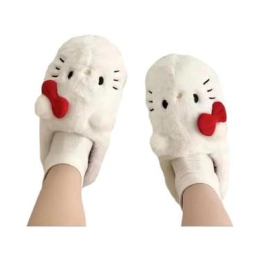 Imagem de Chinelos De Pelúcia Kawaii Hello Kitty Para Meninas, Calçados Macios E