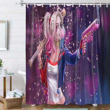 Imagem de Cortina de chuveiro Harleys Quinn Anime à prova d`água de poliéster