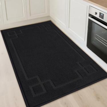 Imagem de BEQHAUSE Tapetes de cozinha antiderrapantes, laváveis, laváveis na máquina, tapetes de cozinha macios absorventes para chão, pia, corredor, lavanderia, 81 x 122 cm, preto