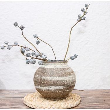 Imagem de Vaso de cerâmica redondo grande, vaso de flores rústico para casa de fazenda, vaso de cerâmica feito à mão para decoração de casa, plantador de terracota vintage envelhecido, sala de estar, decoração