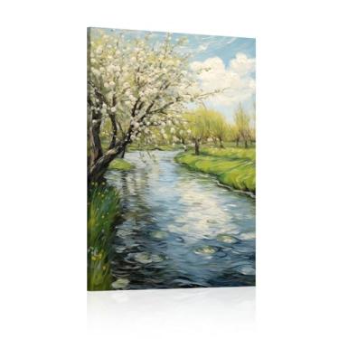 Imagem de Paisagem da natureza, país, flores, rio, paisagem, decoração de parede, pôster de impressão de arte, decoração de primavera, imagem em tela, paisagem, casa, - (85 x 120 cm) 83,8 x 119,4 cm sem moldura