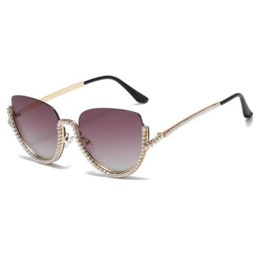 Imagem de HPIRME Óculos de luxo com meia armação metálica, estilo retrô, estilo punk (BY3749-C5)