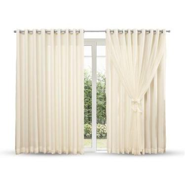 Imagem de Cortina Branca Lisa De Voil Com Forro De Tecido - 4 Metros - Cantinho 