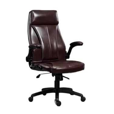 Imagem de Cadeira de mesa clássica de couro com encosto alto para casa com braços dobráveis acolchoados, cadeira ergonômica giratória ajustável cadeira de escritório executivo cadeira de trabalho (marrom)
