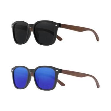 Imagem de Óculos De Sol Polarizados De Madeira Nogueira 2 Peças Anti-UV400 Olho 