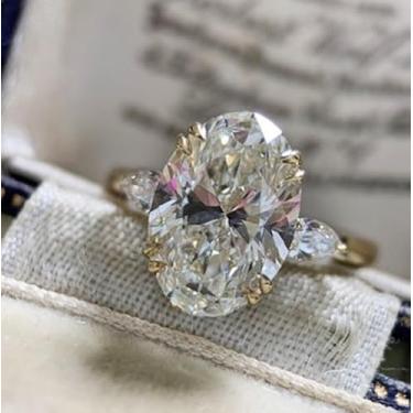 Imagem de Anéis de noivado de zircônia cúbica branca oval banhado a ouro para mulheres, alianças de casamento, presente de festa, 8, Liga de aço, Zircônia cúbica