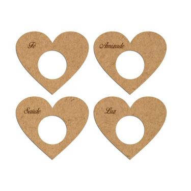 Imagem de Porta Guardanapo Coração Desejos Mdf Cru Kit 4 Peças 7,5cmx6,5cm - Cria Arte Laser Cru
