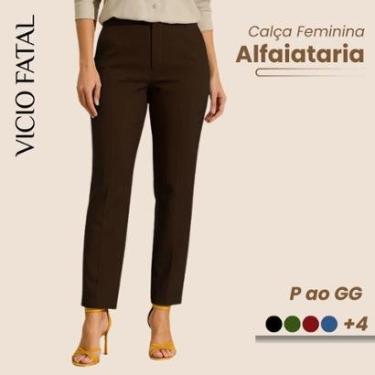 Imagem de Calça Feminina de Alfaiataria Reta Calça Social Básica Leve Fecho Discreto Elegante Cintura Alta-Feminino