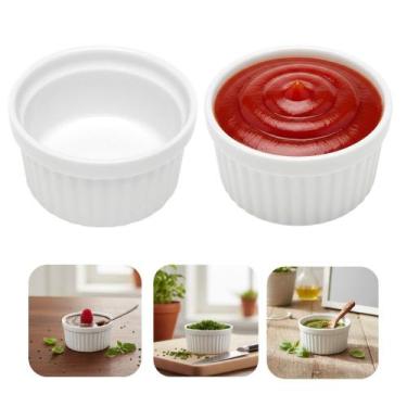Imagem de Kit 2 Molheira Branca de Porcelana Mini Bowl Ramequim Clássico Branco 