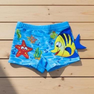 Imagem de Sunga 3D Infantil Boxer UV50+ Para Praia Piscina Natação Bebê Menino T
