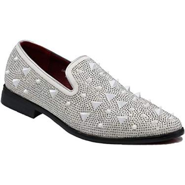 Imagem de Sapatos masculinos Enzo Romeo SPK24 Vintage Spikes Brilhante Formal Tuxedo Stage Fashion Slip On Mocassim, Branco, 10
