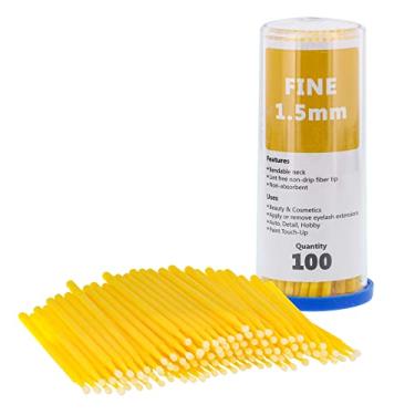 Imagem de TCP Global 100 pincéis de retoque de pintura, aplicadores descartáveis de micro pincel, amarelo com pontas finas de 1,5 mm – oficina automotiva, detalhes de carro, hobby.