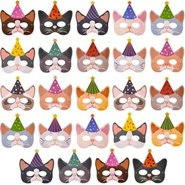Imagem de 24 peças máscaras de gato gatinho festa lembrancinhas de gato suprimentos decoração suprimentos de aniversário decoração para crianças tema amante de gatos festa aniversário chá de bebê suprimentos decoração