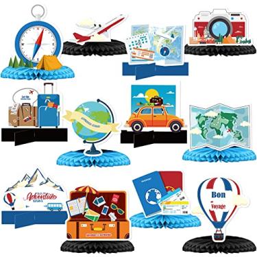Imagem de Outus 12 peças centrais de mesa para viagem com colmeia de viagem para decoração de festa "Bon Voyage", artigos de festa para aniversário, chá de bebê, artigos de festa de aposentadoria