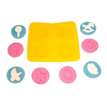 Imagem de Moldes flexíveis – Chá de bebê – Cavalo de balanço, carruagem, urso (4 cavidades) – Moldes de menta de queijo cremoso – Doces derretidos – Fondant – Caramelos – Moldes de doces macios