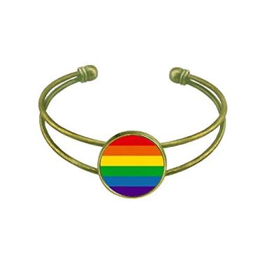 Imagem de Bracelete arco-íris gay lésbicas bissexuais LGBT pulseira pulseira retrô de punho aberto, Metal, Na