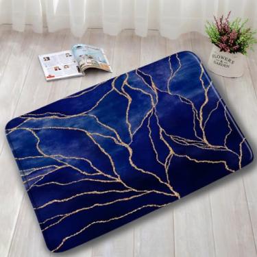 Imagem de Conjunto de tapete de banho de mármore abstrato linhas douradas azul verde padrão geométrico tapetes decorativos para banheiro tampa de vaso sanitário, DD, 4279AC, 45 x 75 cm, 17,7 x 29,5 pol.