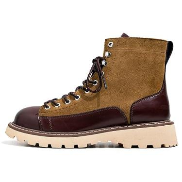 Imagem de MANLADUO Botas de trabalho masculinas de cano alto estilo britânico: couro genuíno, sola grossa, botas de caminhada vintage, Vinho, 36