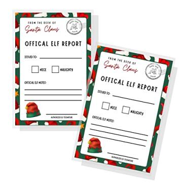 Imagem de Boletim oficial Elf para Papai Noel Naughty Nice | Pacote com 30 | 12,7 x 17,8 cm Natal crianças férias Elf Game Behavior Post Cards Santa Cam