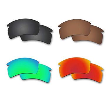 Imagem de Fiskr Lentes de reposição polarizadas anti-água salgada para óculos de sol Oakley Flak 2.0 (ajuste asiático), embalagem com 2 pares, Preto, marrom, verde e vermelho, 0