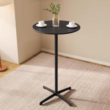 Imagem de Mesa de bar alta, balcão de mesa de bistrô, mesa de jantar de 105 cm de altura, mesa lateral pequena com moldura de metal preto, mesa de sofá, mesa redonda de bar de coquetel, mesa de bar de pub alta,