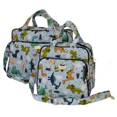 Imagem de Kit Bolsa Mala Mamãe Passeio Bebê Desenho Dino 2 Peças - Rubi Baby