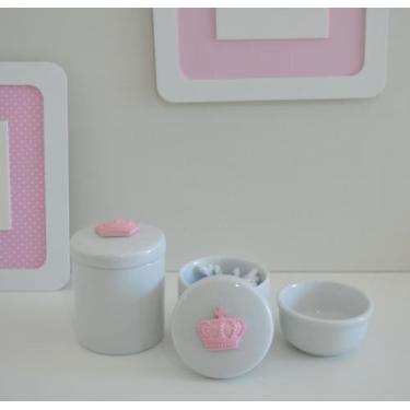 Imagem de Kit Higiene Porcelana Bebê Moderno Quarto Banho K015 Coroa - Ciranda A