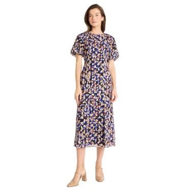 Imagem de Maggy London Vestido feminino rodado com manga bufante, Azul-marinho/roxo, 48
