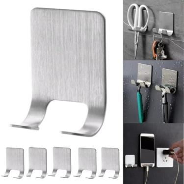 Imagem de KIT 5 GANCHO Suporte INOX Parede Adesivo Pendurar Universal Multiuso SEM FUROS CABIDE ALTA ADERENCIA PORTA LAMINA BARBEAR SUPORTA 4KG COR PRATEADO 5.5CM IDEAL COZINHA BANHEIRO QUARTO ESCRITORIO.