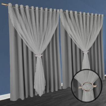 Imagem de cortina blackout em tecido Fiori 5,00 x 2,70 c/voal branco - Bravin Co