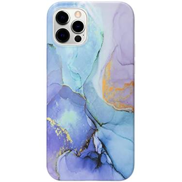 Imagem de Stephanie Imports Capa com design de resina epóxi de silicone roxo e azul para iPhone 12 Pro Max + protetor de tela de vidro temperado