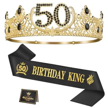 Imagem de Asija Presentes de aniversário de 50 anos para homens, decorações de 50 anos para homens, suprimentos de decoração de festa, incluindo coroa de rei, faixa e cartão de felicitações
