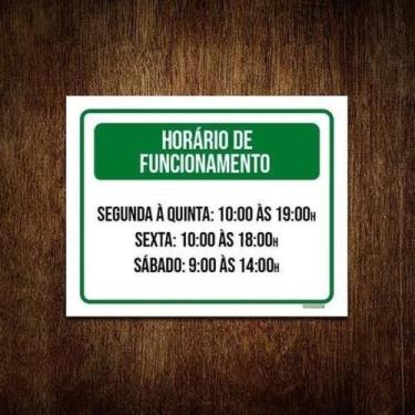 Imagem de Placa Verde Horário Funcionamento Seg Qui Sex Sab 18X23 - Sinalizo