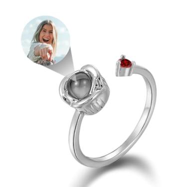 Imagem de EMIRISTIC Anel de foto personalizado para mulheres - Anel de prata com pedra do mês de nascimento com imagem personalizada para o dia dos namorados, aniversário, dia das mães, qualquer especial