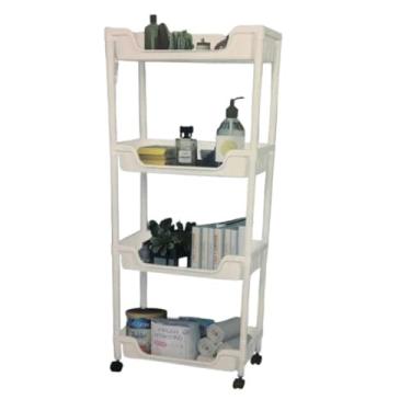Imagem de CARRINHO ORGANIZADOR COZINHA MULTIUSO MANICURE BRINQUEDOS 4 PRATELEIRAS FRUTEIRA QUARTO ESCRITORIO VARANDA BRANCO