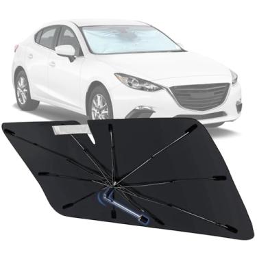 Imagem de Guarda-sol de para-brisa para Mazda 3 2014-2025, para-sol dobrável de carro para janelas dianteiras com eixo rotativo de 360°, ajuste personalizado 3 protetores de viseira para bloqueio de UV e