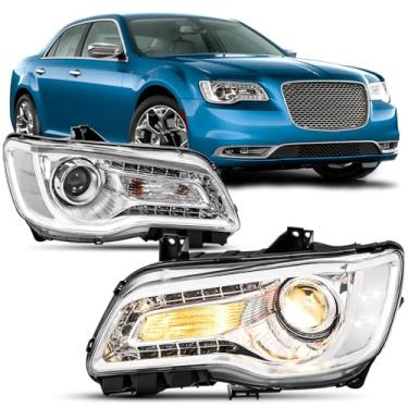 Imagem de Reinko Para Chrysler 300/300C 2011-2023 conjunto de pares de substituição de faróis cromados halogêneo para Chrysler 300/300C 11-23