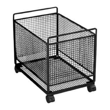 Imagem de Ioensy Carrinho de rodinhas com rodas, cesta de ferro embaixo da mesa, carrinho utilitário multifuncional, caixa de armazenamento para sala de aula, Preto