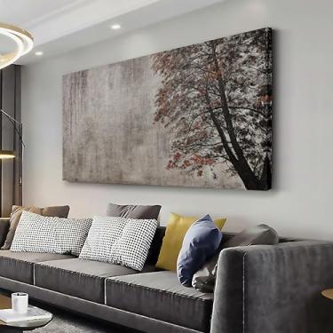 Imagem de Arte de parede arte abstrata decoração de parede vintage pintura de árvore decoração de parede moderna retrô decoração de casa pintura em tela marrom arte emoldurada para sala de estar quarto