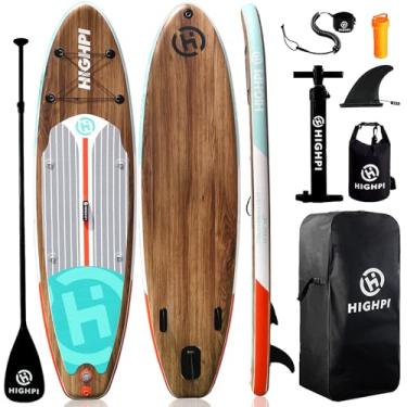 Imagem de Highpi Tabuleiro inflável de stand up paddle, 28 x 83 x 15 cm, acessórios e mochila premium SUP, ampla posição, controle de surfe, deck antiderrapante, coleira, remo e bomba, barco em pé para jovens e adultos