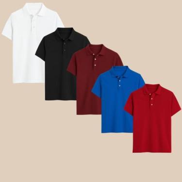 Imagem de Kit 5 Camisa Polo Masculina Básica Elegante com Botões  Estilo Casual 