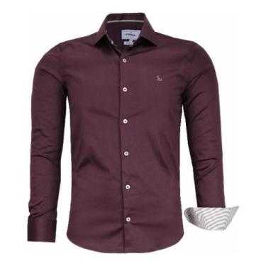Imagem de Camisa Social Masculina Slim Amil Acetinado C/elastano 1825, Bordô, 3