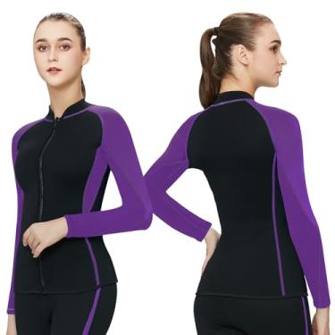 Imagem de INTBOSS Roupa de mergulho feminina 3 mm, jaqueta de neoprene feminina de manga comprida, top feminino com zíper frontal, quente, roupa de mergulho térmica, camisa de natação, caiaque, mergulho