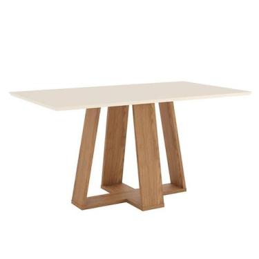 Imagem de Mesa de Jantar Lins 160 cm Canto Reto sem Vidro Nature Off White  Henn