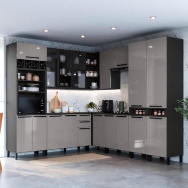 Imagem de Cozinha Modulada Completa Fidelitá Mônaco 8 Peças 519cm 18 Portas 2 Gavetas Com Tampo Cinza/Titânio